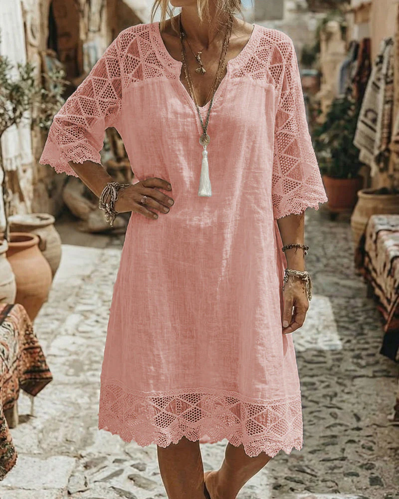 Kilina - Abito Patchwork in Pizzo Con Scollo a V - Image 4