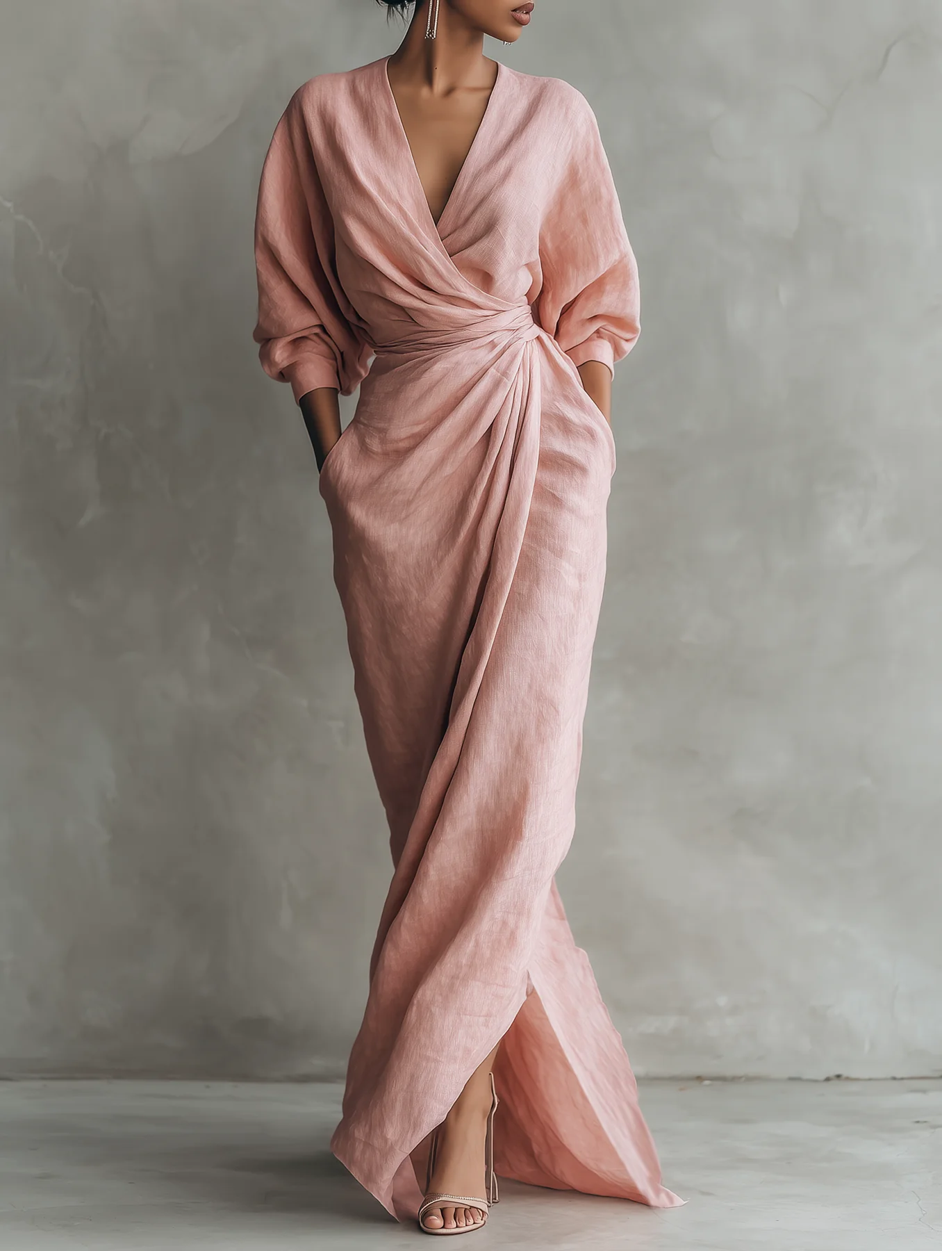 Konika - Abito Lungo Minimalista Con Scollo a V - Image 3