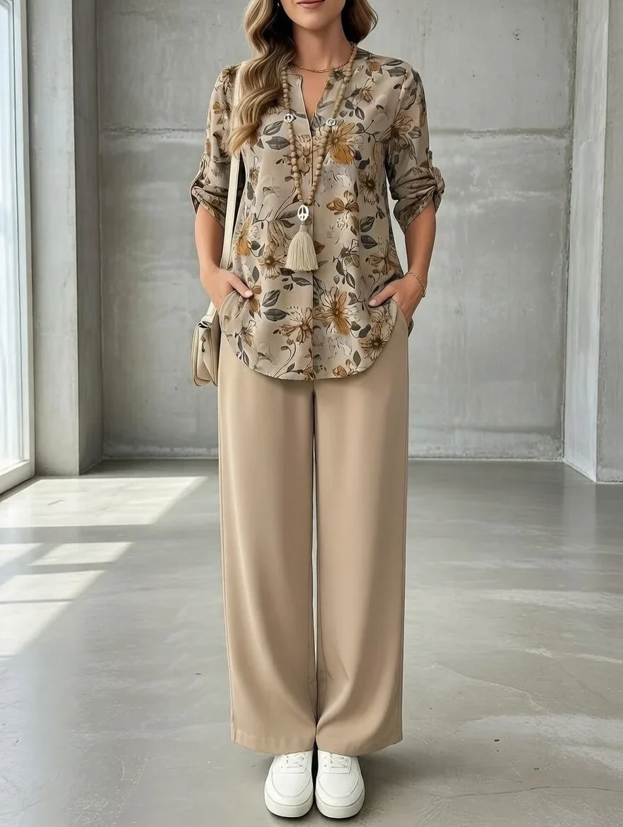 Kresimira - Elegante Completo a Due Pezzi Con Motivi Floreali