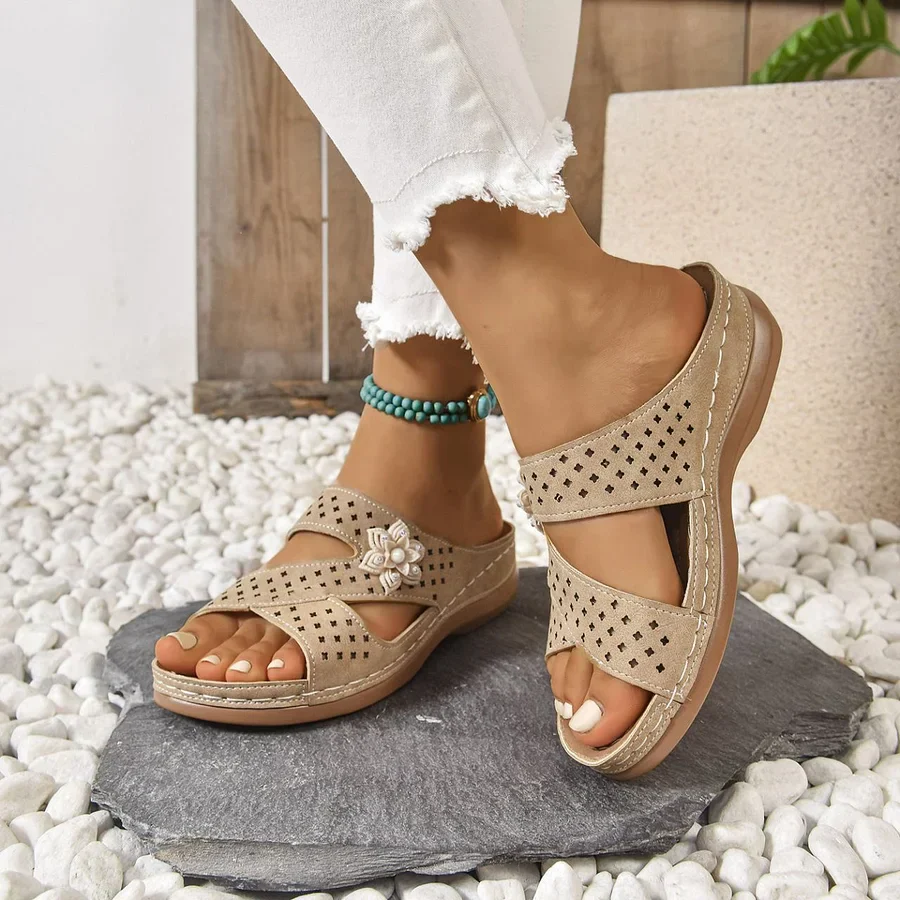 Kristine - Ortopedici A Fiore Casual Con Zeppa Tacco Sandali - Image 4