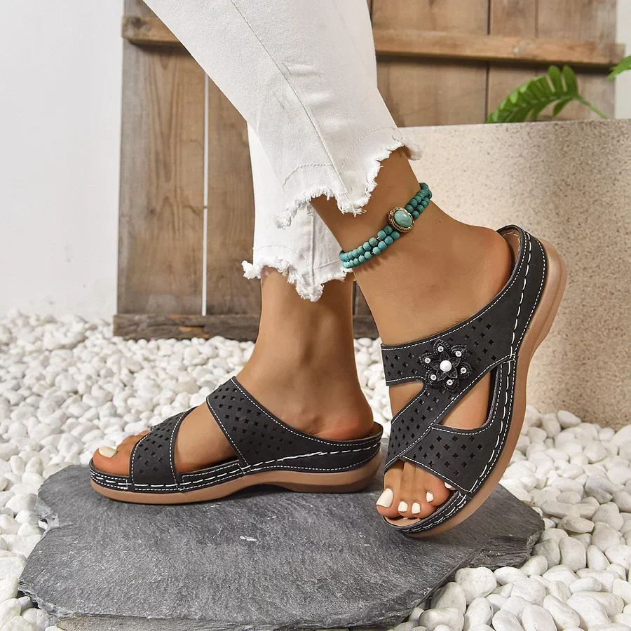 Kristine - Ortopedici A Fiore Casual Con Zeppa Tacco Sandali - Image 6
