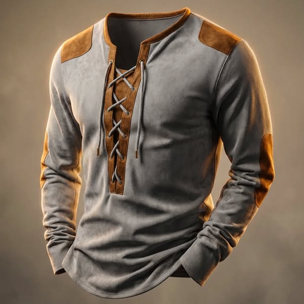 Kruno - Camicia Henley In Finta Pelle Scamosciata - Image 2