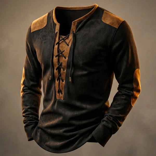Kruno - Camicia Henley In Finta Pelle Scamosciata - Image 3