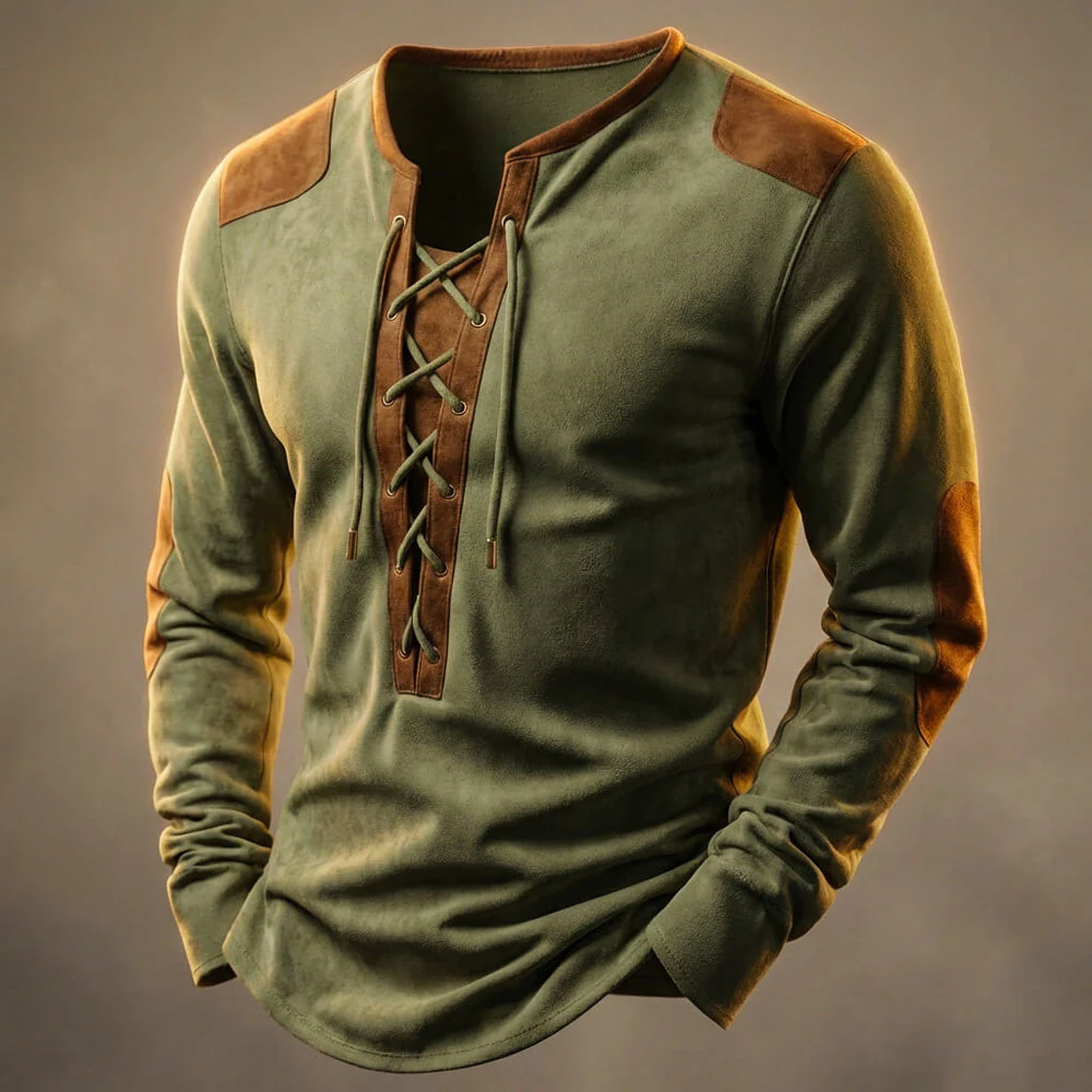 Kruno - Camicia Henley In Finta Pelle Scamosciata - Image 4