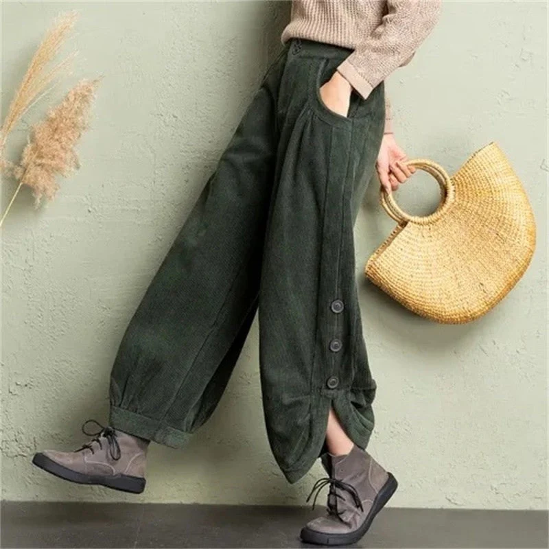 Krystal - Velluto a Coste Dividere Velluto Harem Pantalone - Image 3