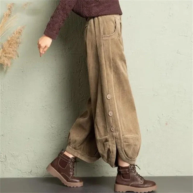 Krystal - Velluto a Coste Dividere Velluto Harem Pantalone - Image 5