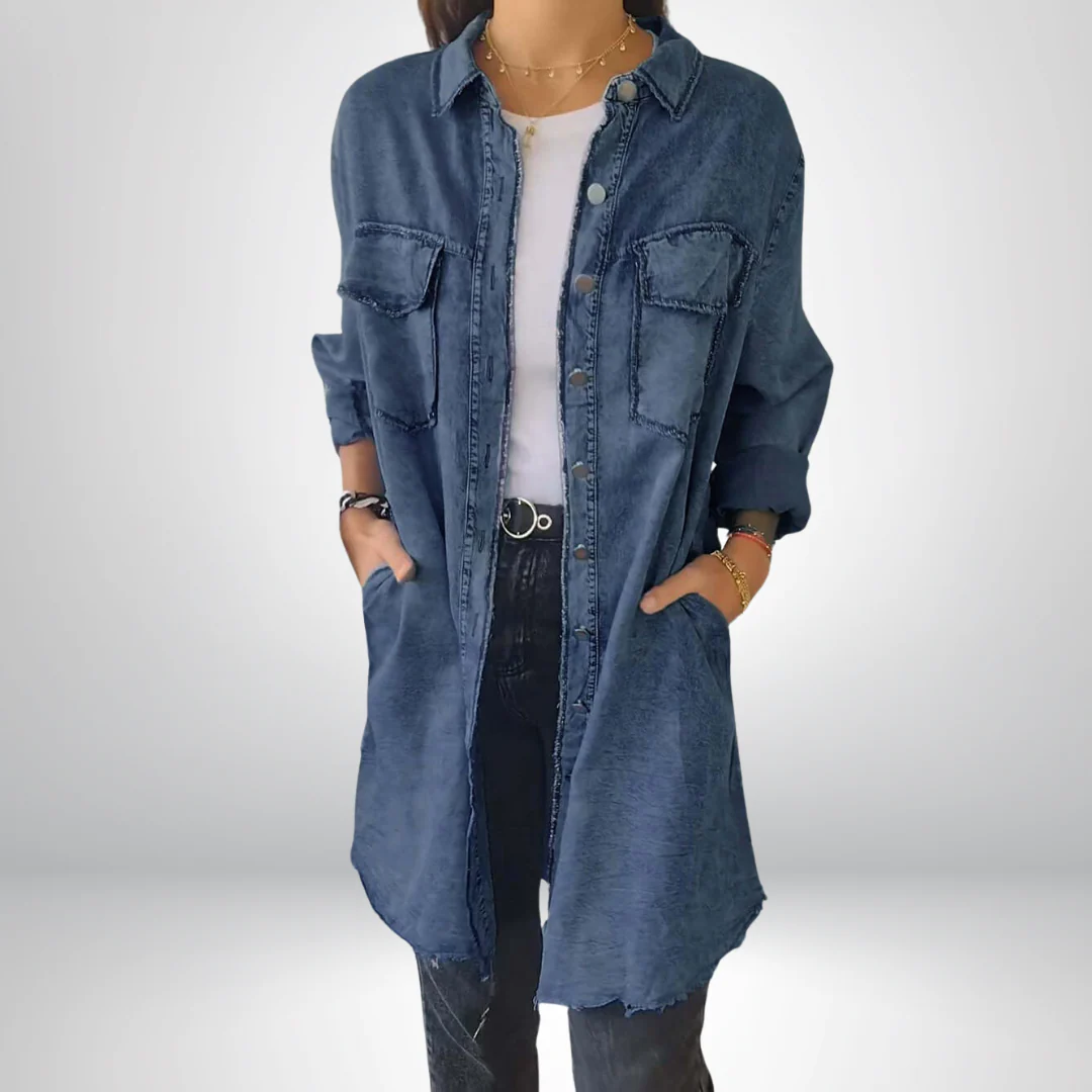 Krystyna - Elegante Giacca in Denim Con Colletto e Maniche Lunghe - Image 3