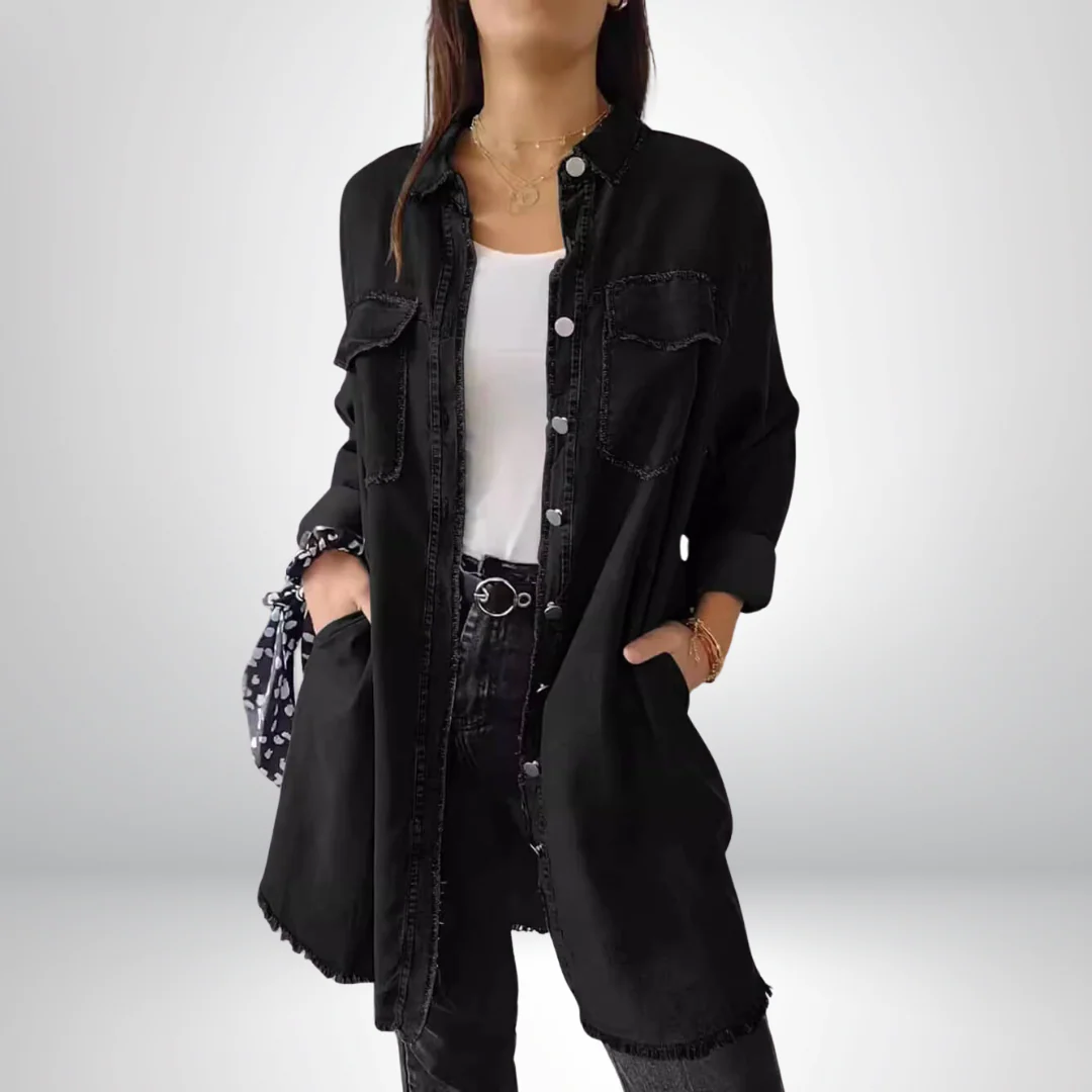 Krystyna - Elegante Giacca in Denim Con Colletto e Maniche Lunghe - Image 4