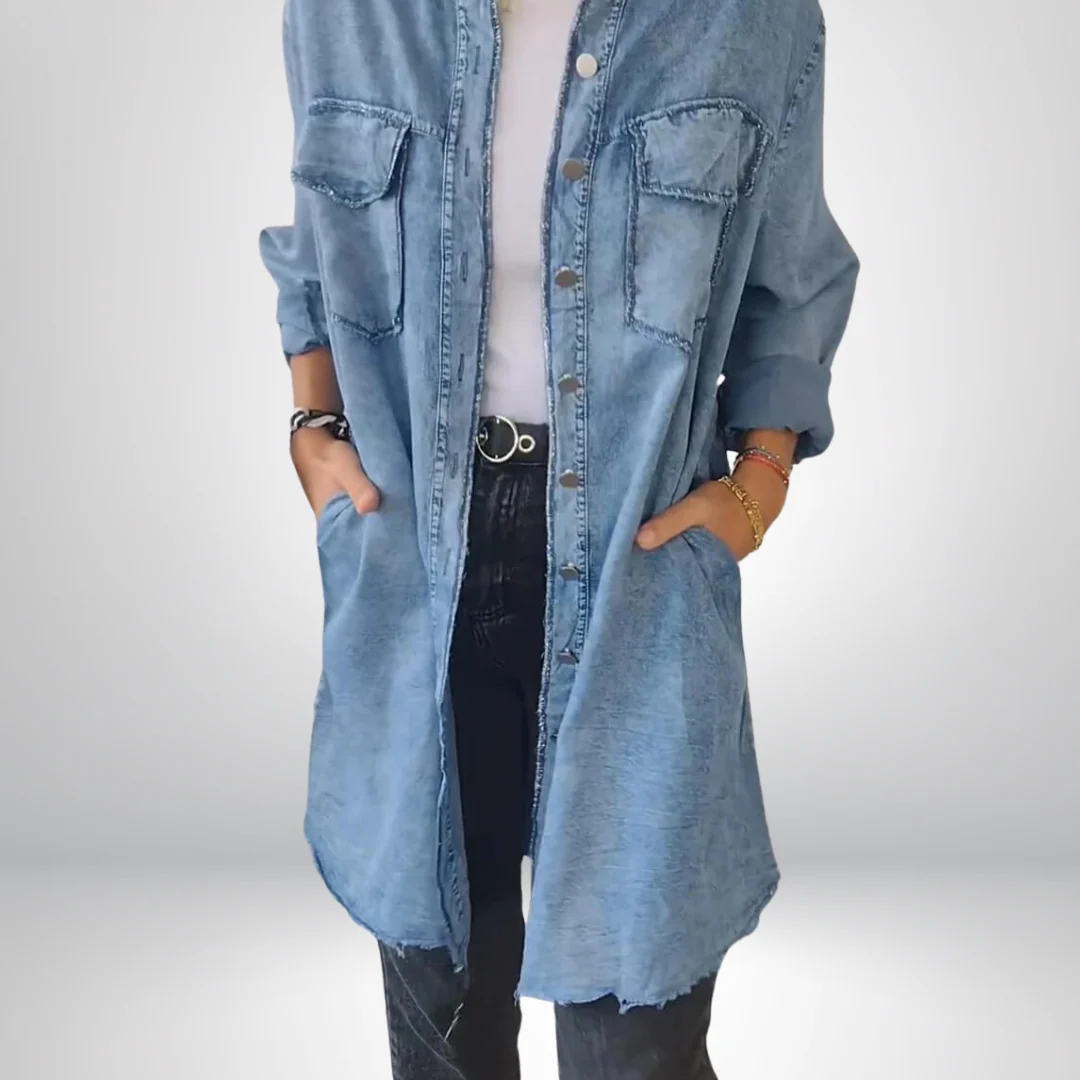 Krystyna - Elegante Giacca in Denim Con Colletto e Maniche Lunghe - Image 5