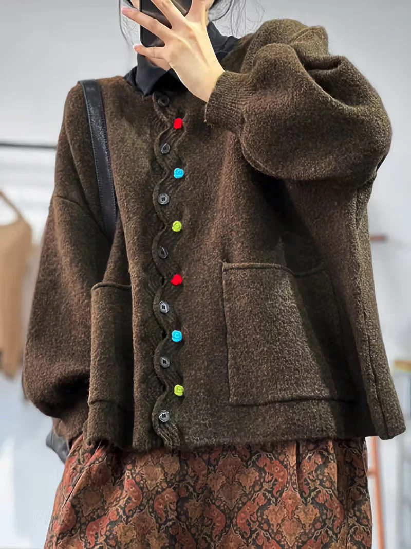 Kynza - Cardigan Sovradimensionato Con Bottoni Colorati Sul Davanti - Image 2