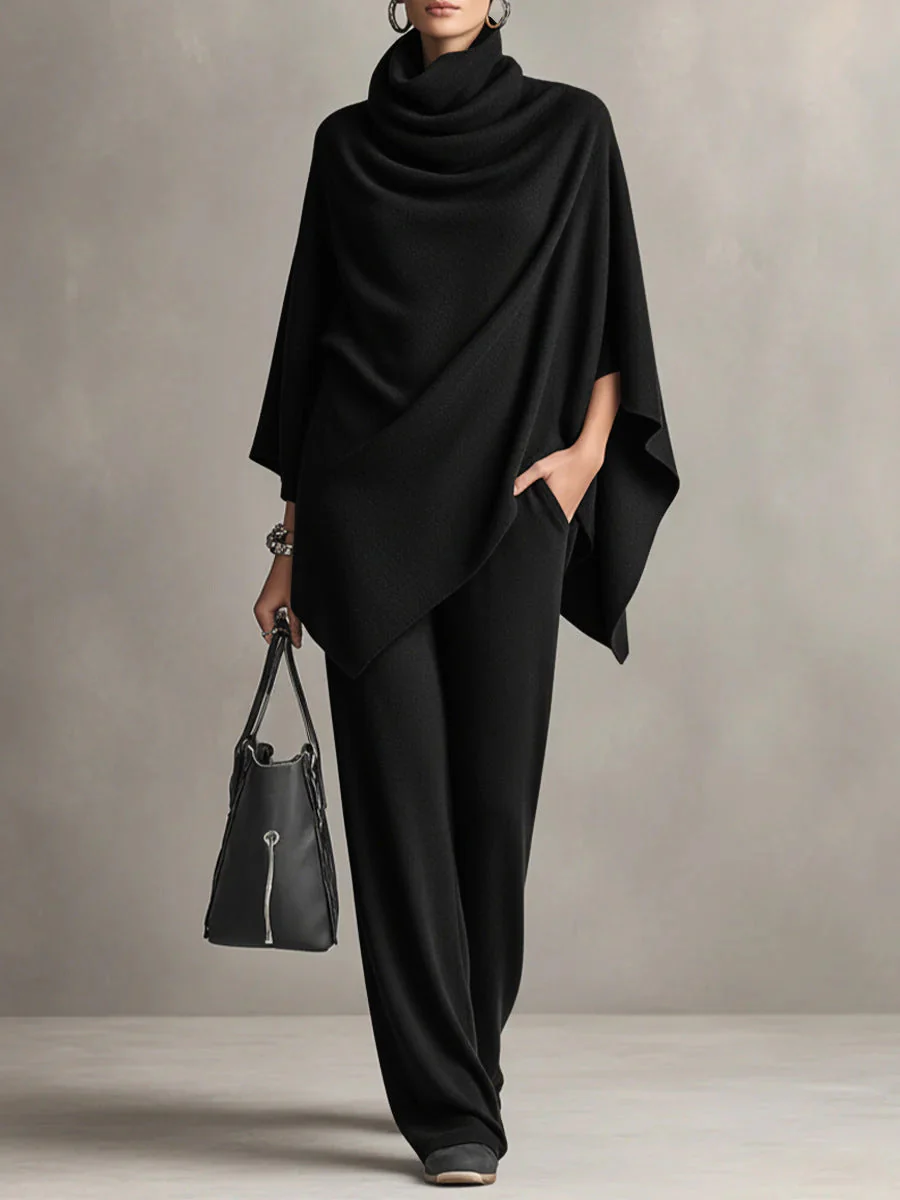 Laleh - Set Poncho e Pantaloni Casual Urbani Con Collo Alto