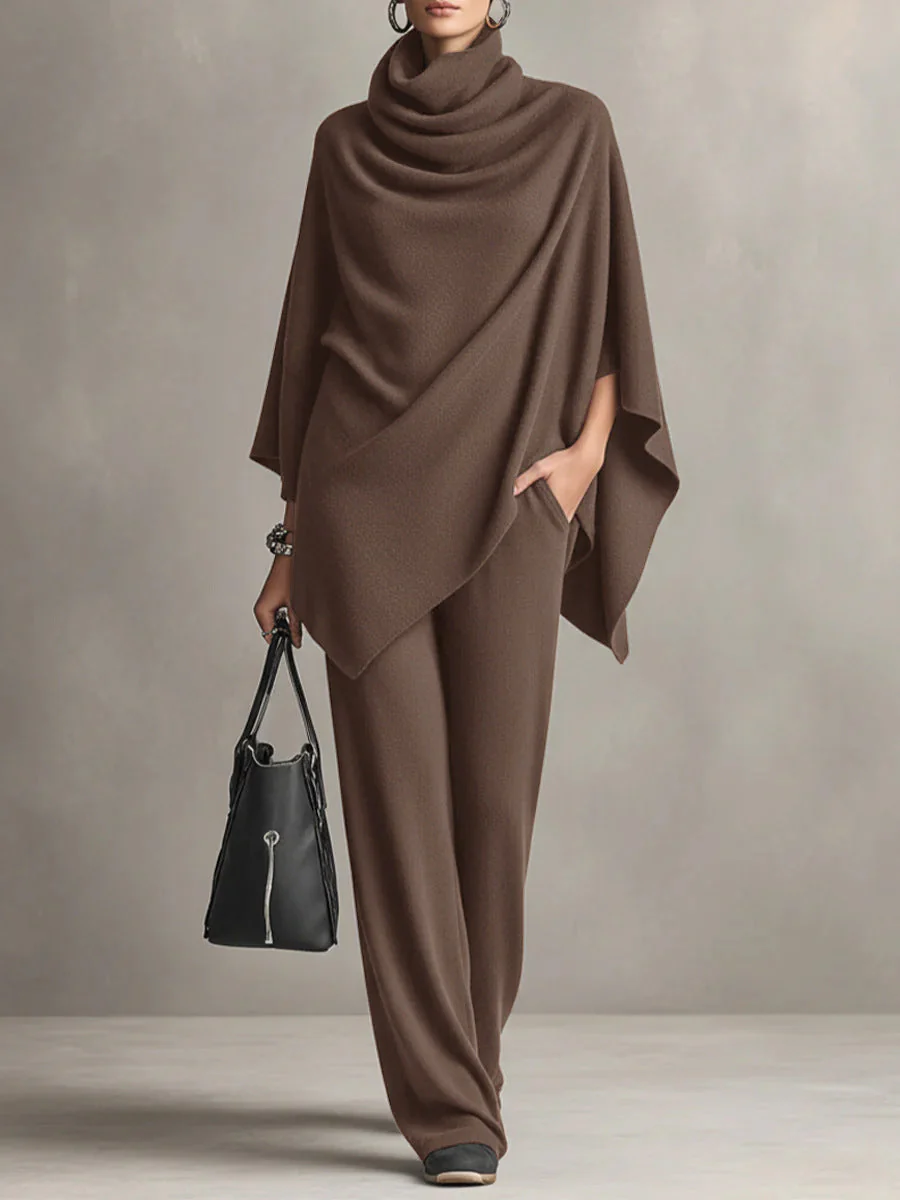Laleh - Set Poncho e Pantaloni Casual Urbani Con Collo Alto - Image 2