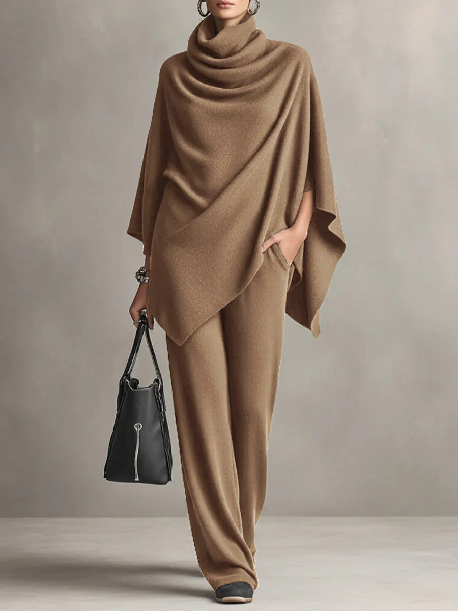 Laleh - Set Poncho e Pantaloni Casual Urbani Con Collo Alto - Image 3