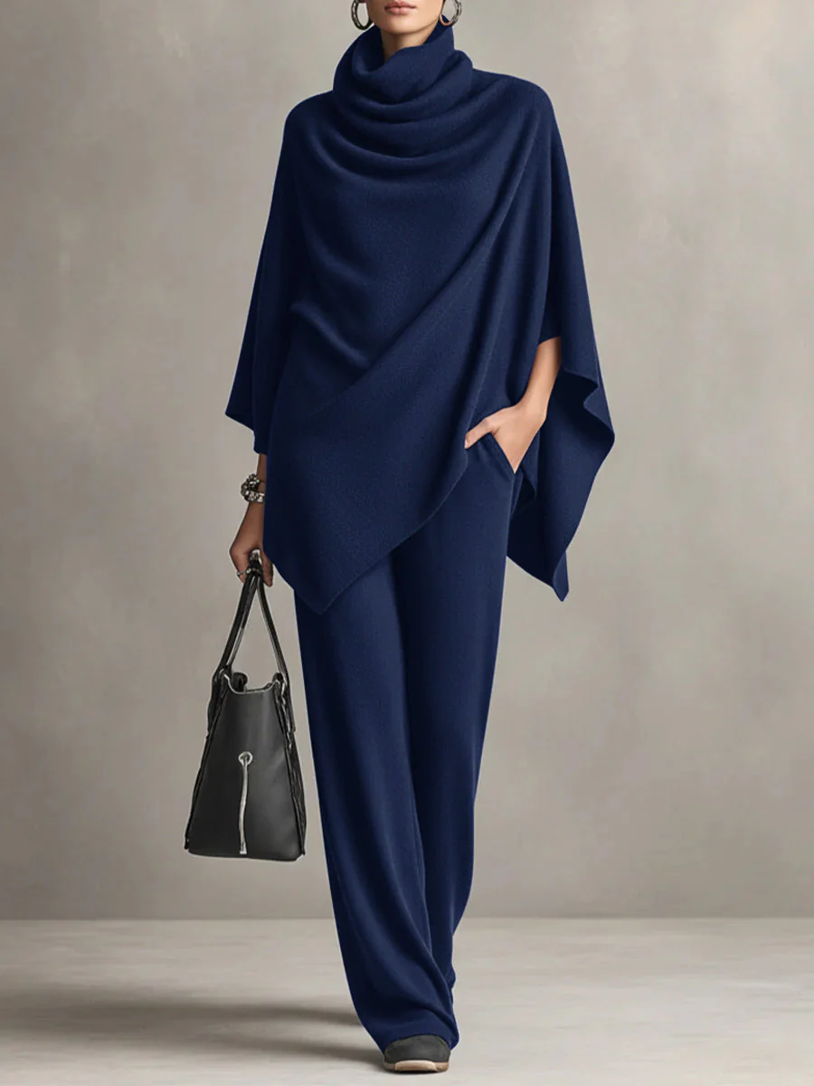Laleh - Set Poncho e Pantaloni Casual Urbani Con Collo Alto - Image 5