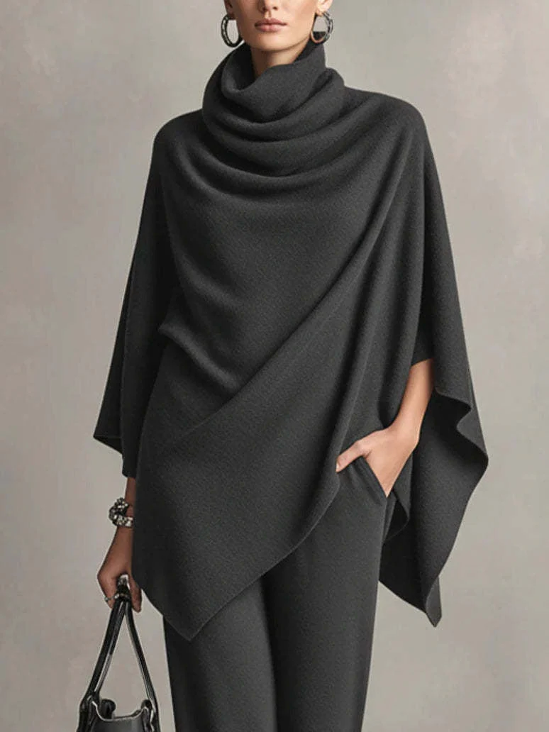 Laleh - Set Poncho e Pantaloni Casual Urbani Con Collo Alto - Image 6