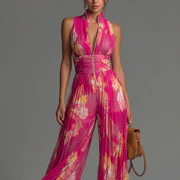 Lamai - Elegante Tuta Con Scollo All'americana, Pieghe E Pantaloni a Gamba Larga - Image 3