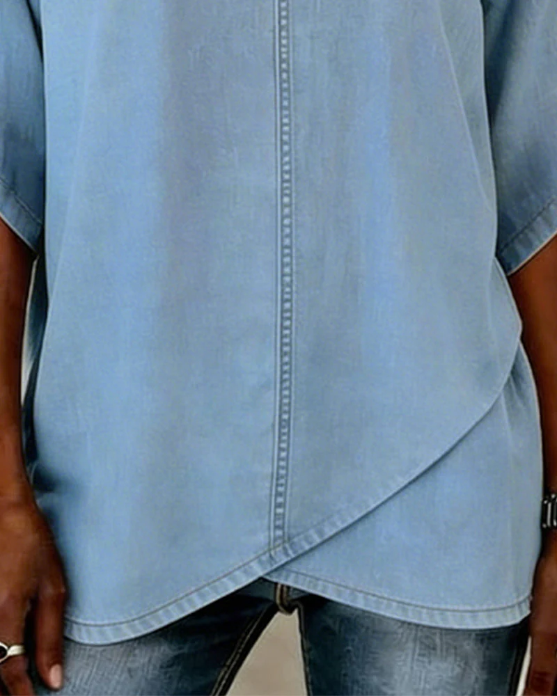 Laritza - Top Casual in Denim Con Scollo a V - Image 4