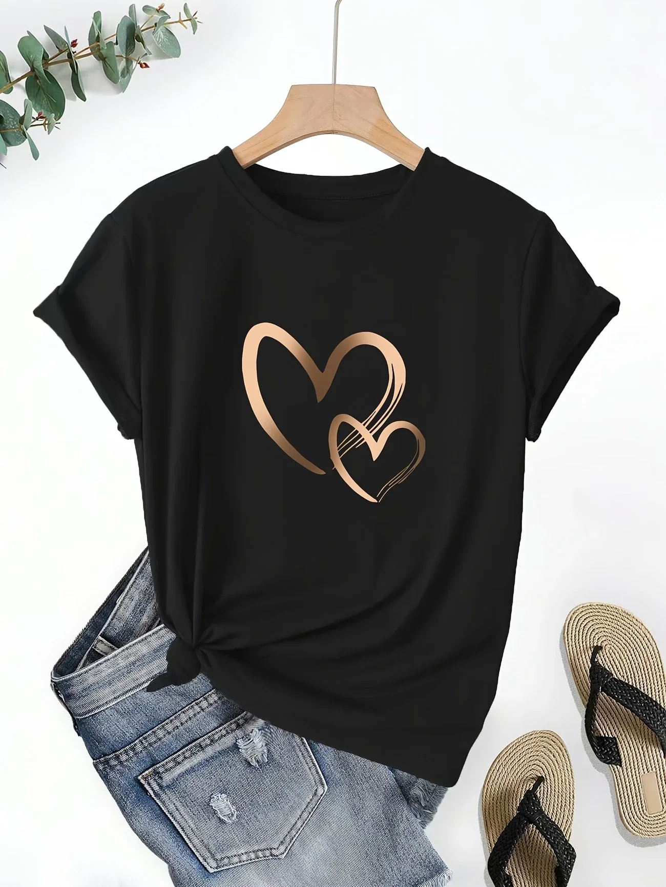 Larson - Casual Manica Corta Maglietta Con Stampa Cuore - Image 2