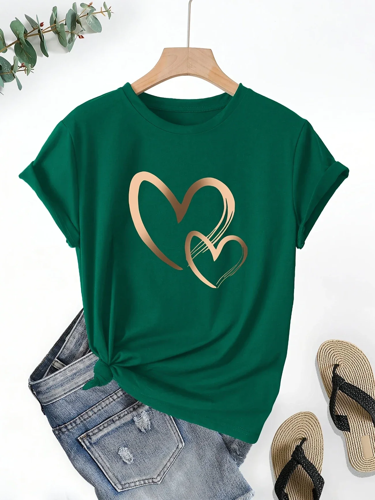 Larson - Casual Manica Corta Maglietta Con Stampa Cuore - Image 3