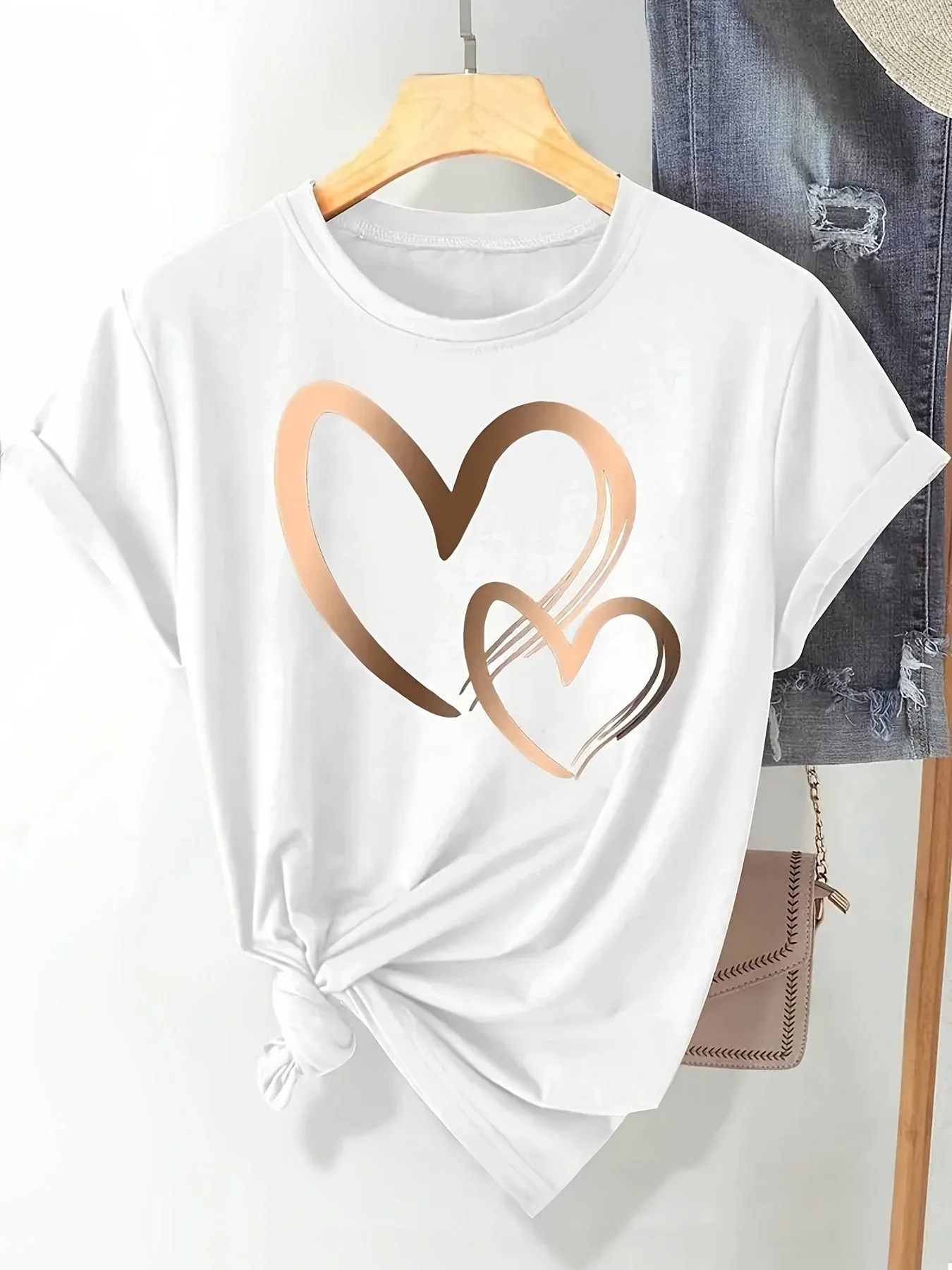 Larson - Casual Manica Corta Maglietta Con Stampa Cuore - Image 5