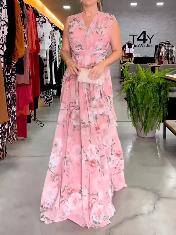 Latifah - Elegante Abito Lungo Con Scollo A V