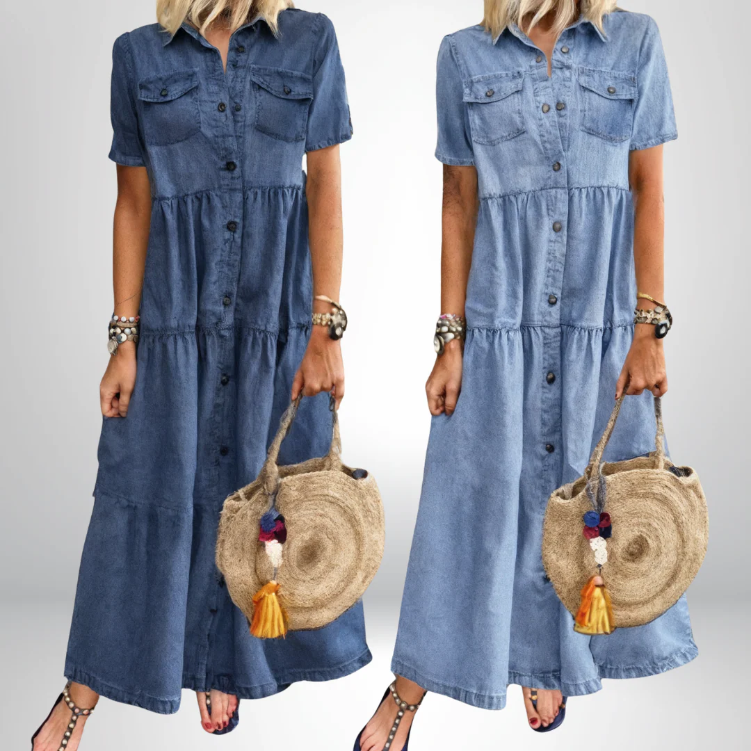 Leokadia - Abito in Morbido Denim Con Bottoni - Image 3
