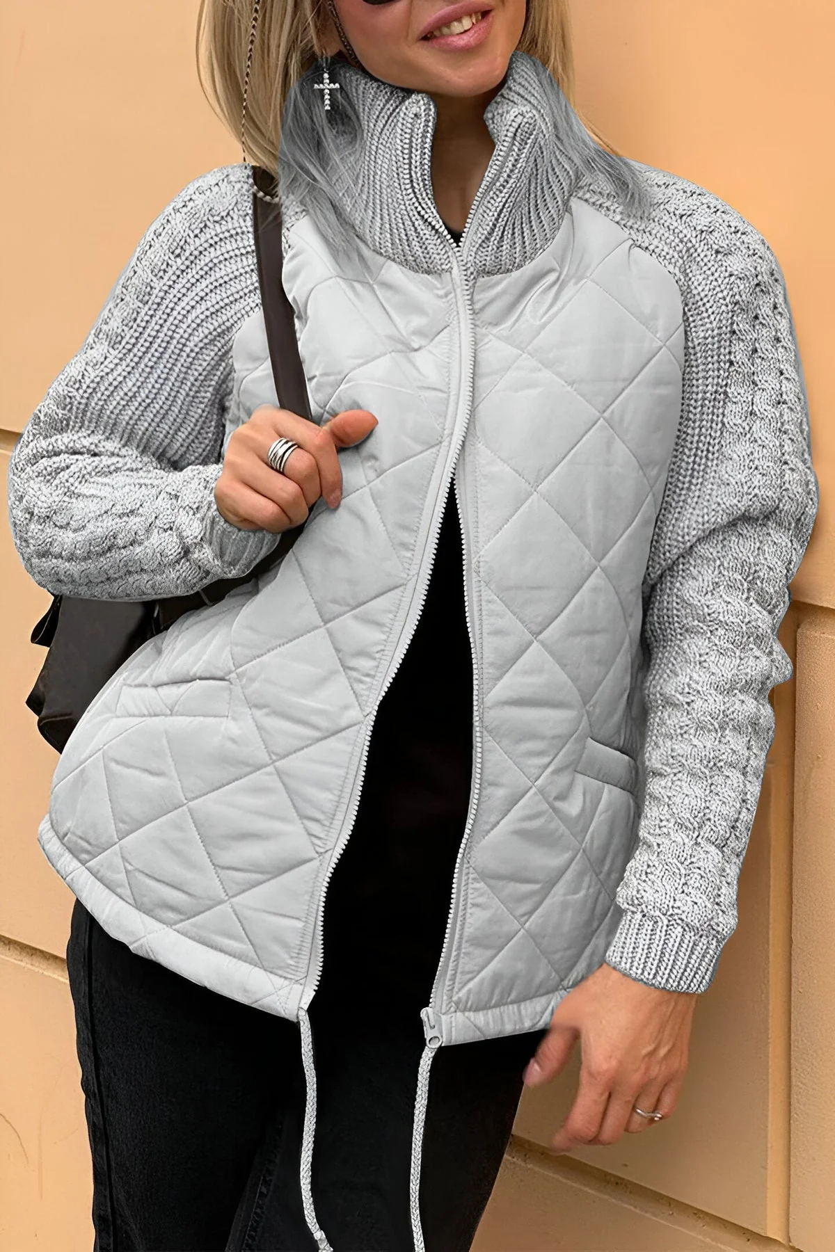 Leonarda - Lavorata a Maglia Patchwork Giacca con Cerniera - Image 3