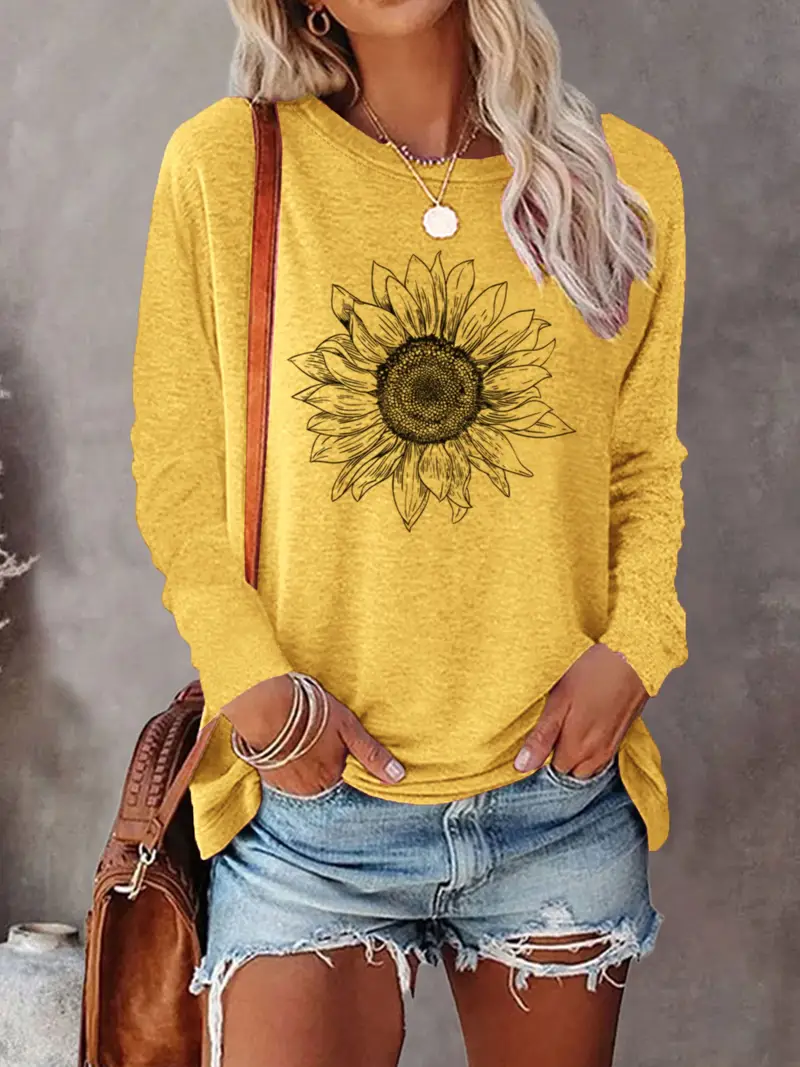 Levine - Elegante Top a Tunica Con Maniche Lunghe e Stampa Girasole - Image 3