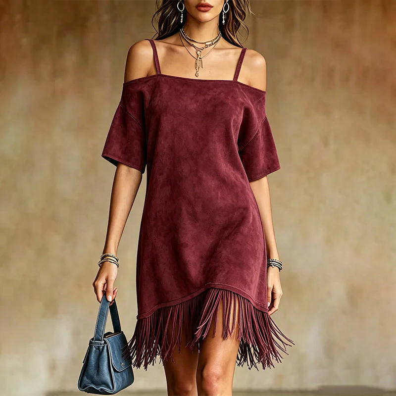 Lewina - Abito Con Spalline, Frange e Spalle Scoperte - Image 3