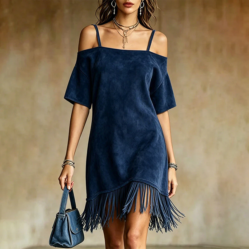 Lewina - Abito Con Spalline, Frange e Spalle Scoperte - Image 4