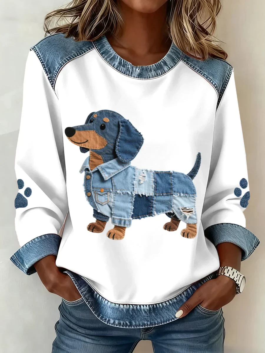 Lilah - Felpa Con Stampa Bassotto e Patchwork