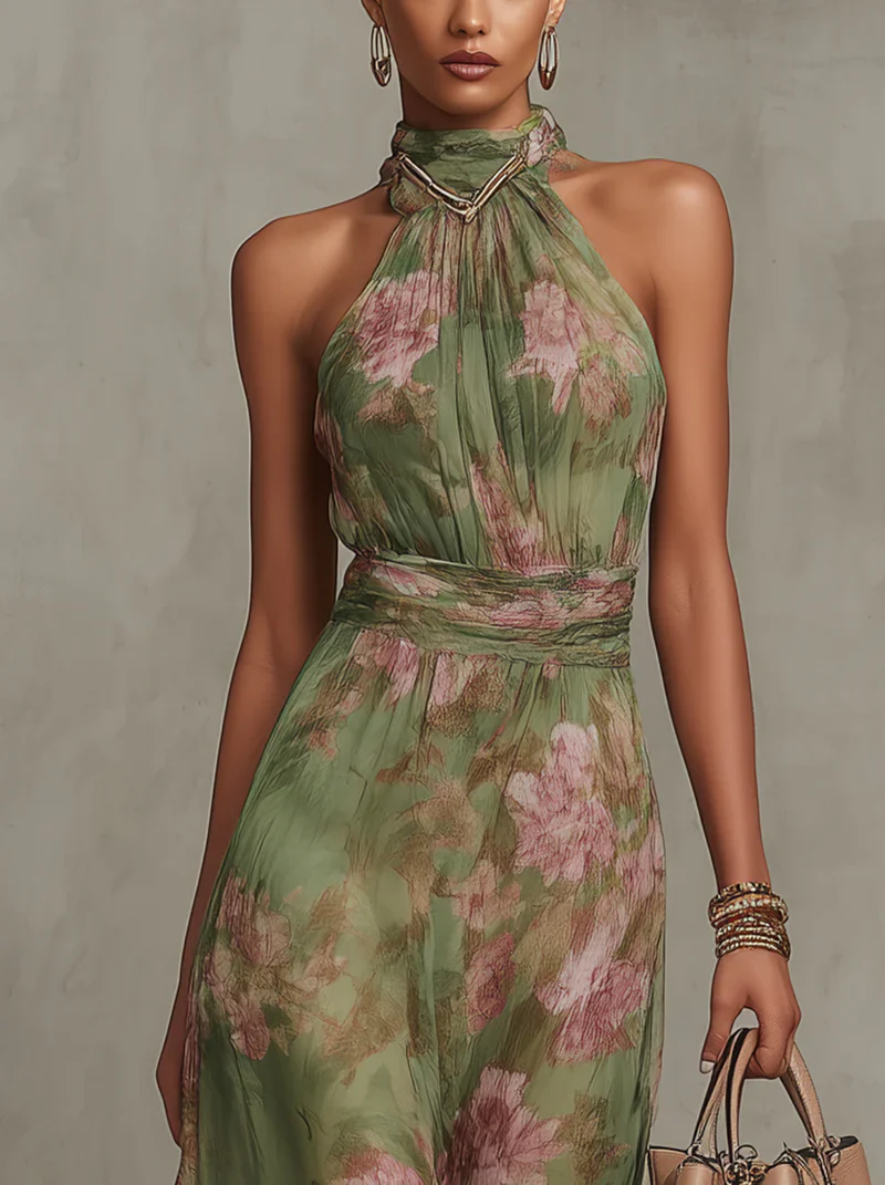Livya - Elegante Abito lungo con Scollo All'americana e Motivo Floreale - Image 2