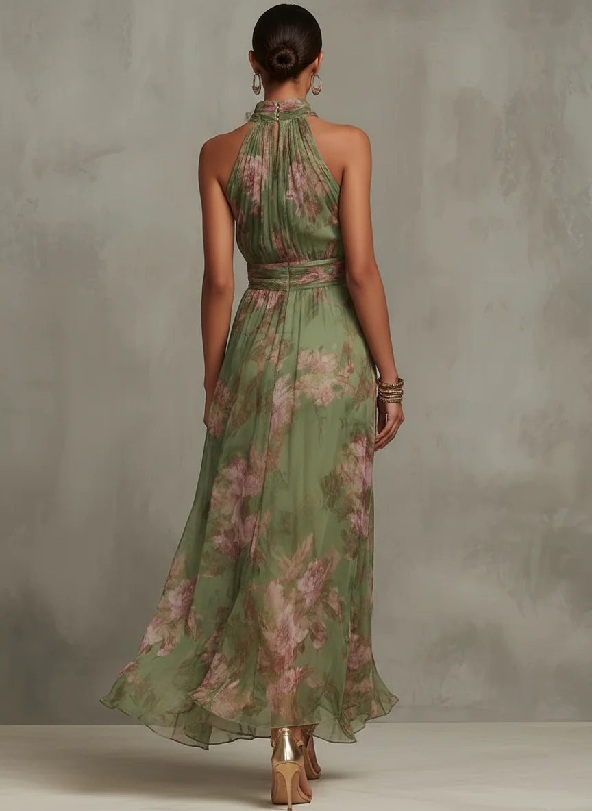 Livya - Elegante Abito lungo con Scollo All'americana e Motivo Floreale - Image 4
