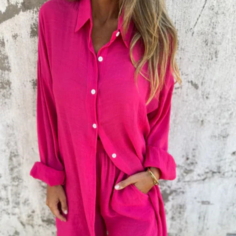 Lorelie - Set Due Pezzi Con Camicia e Pantaloncini a Maniche Lunghe - Image 3