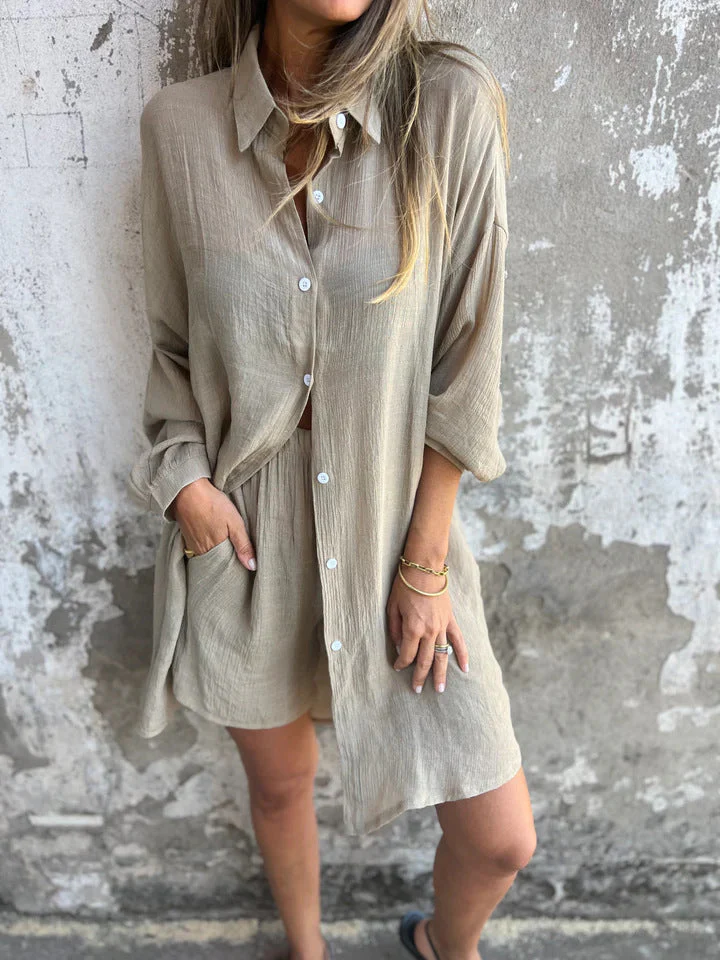 Lorelie - Set Due Pezzi Con Camicia e Pantaloncini a Maniche Lunghe - Image 6