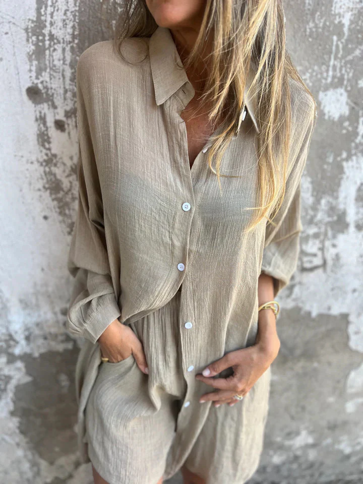 Lorelie - Set Due Pezzi Con Camicia e Pantaloncini a Maniche Lunghe - Image 7