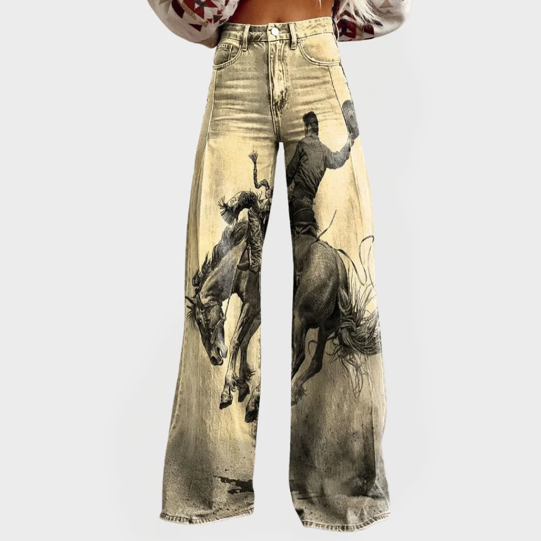 Lottie - Jeans in Denim a Gamba Larga con Stampa Western