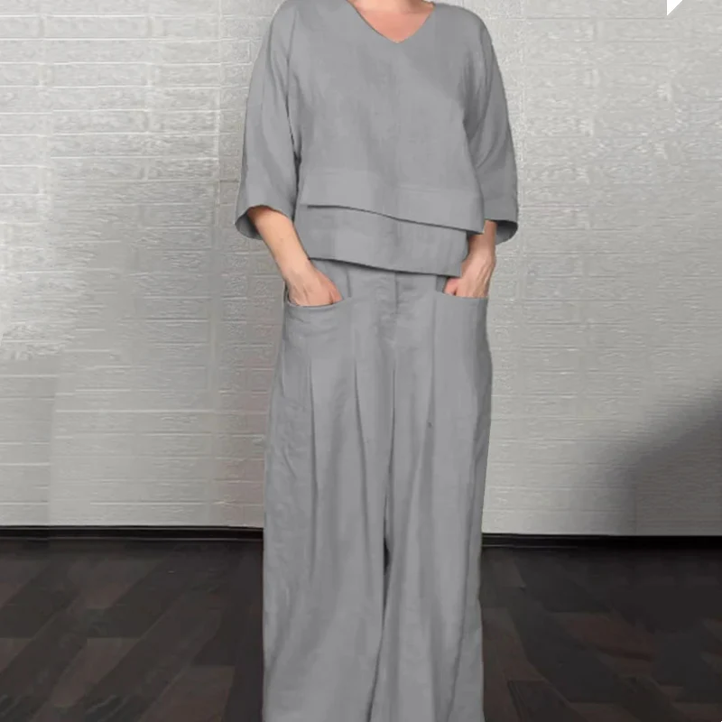 Louna - Elegante Completo Due Pezzi In Cotone e Lino - Image 5