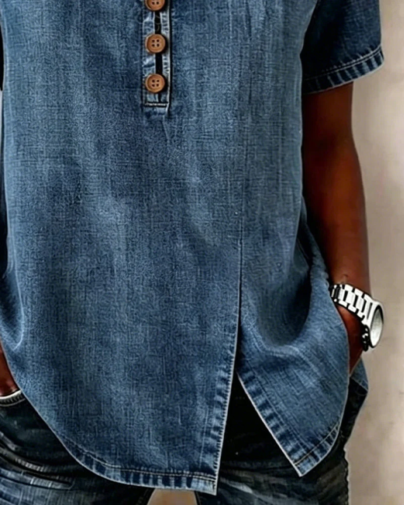 Lyjena - Camicetta In Denim Con Scollo a V e Spacco - Image 3