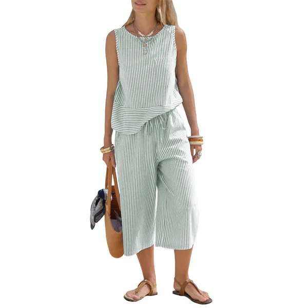 Lynija - Set Composto Da Top Senza Maniche a Righe e Pantaloni - Image 2