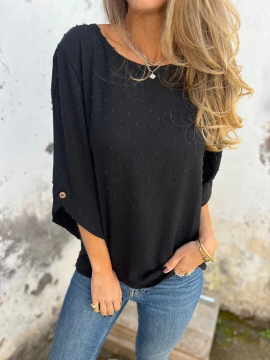 Lyutsiya - Camicia Casuale Con Polsini Grandi Ricamati A Girocollo