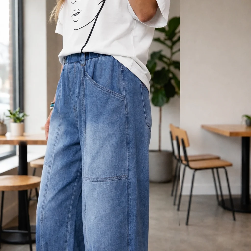 Madavi - Jeans Con Elastico in Vita e Taglio Corto e Ampio - Image 5