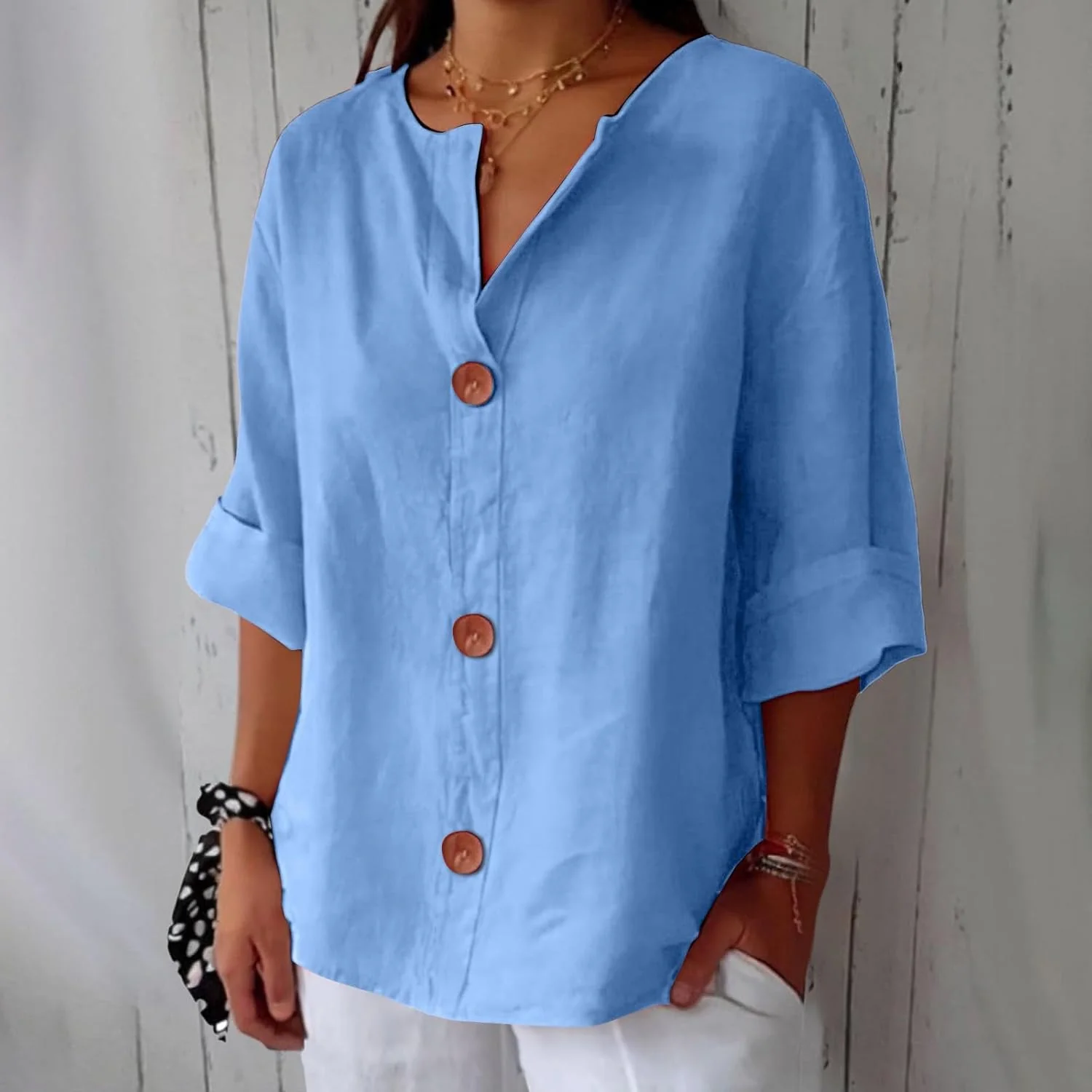 Maeve - Camicia Con Scollo a V In Cotone e Lino - Image 10