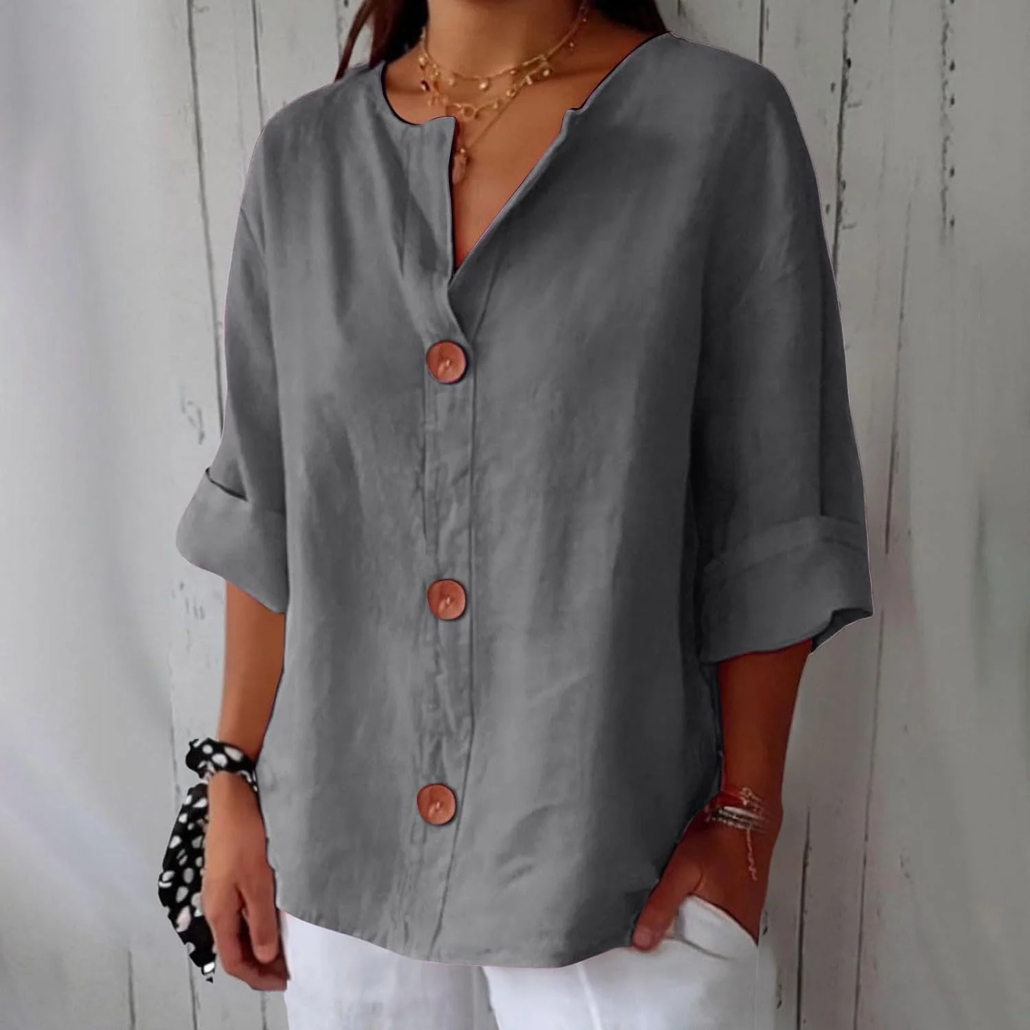 Maeve - Camicia Con Scollo a V In Cotone e Lino - Image 9