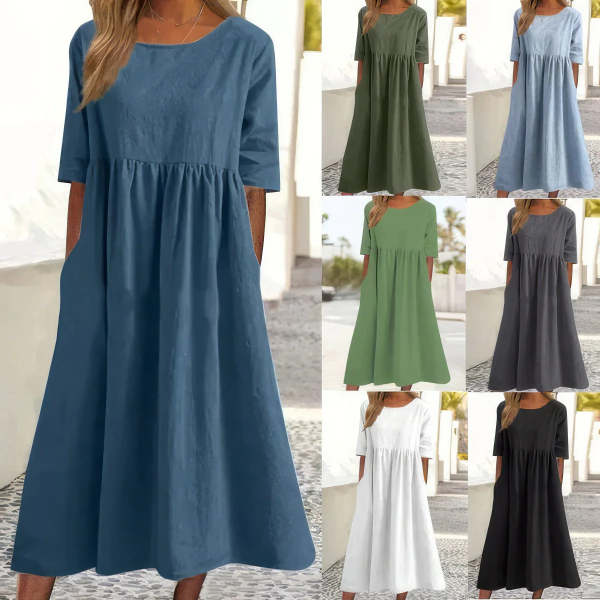 Maikee - Abito In Cotone Con Scollo Rotondo e Tasche - Image 10
