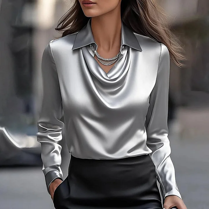 Malvina - Camicetta Elegante In Raso Con Scollo Drappeggiato - Image 3