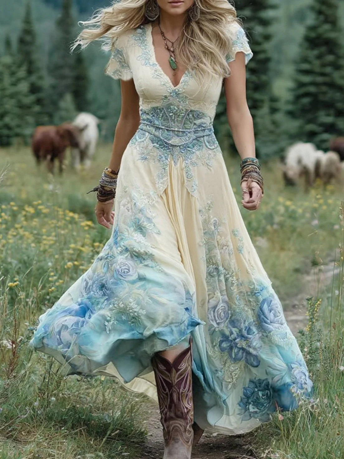 Marcina - Elegante Abito Lungo Con Tonalità Floreali - Image 2