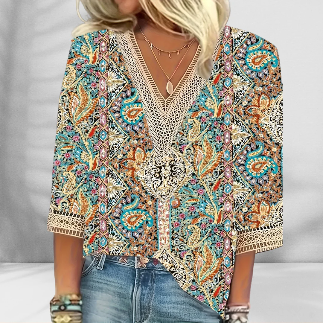 Maricela - Camicetta Boho Con Motivi Floreali E Maniche Lunghe - Image 3
