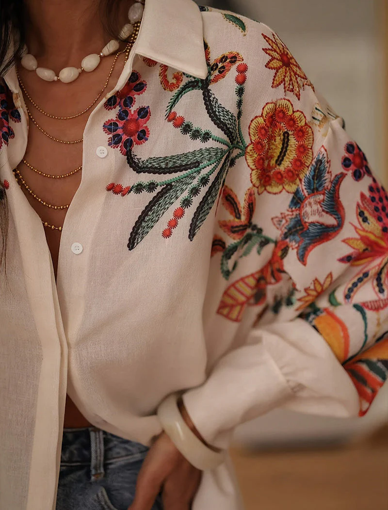 Mariluna - Camicia Casuale a Maniche Lunghe Con Stampa Floreale - Image 2