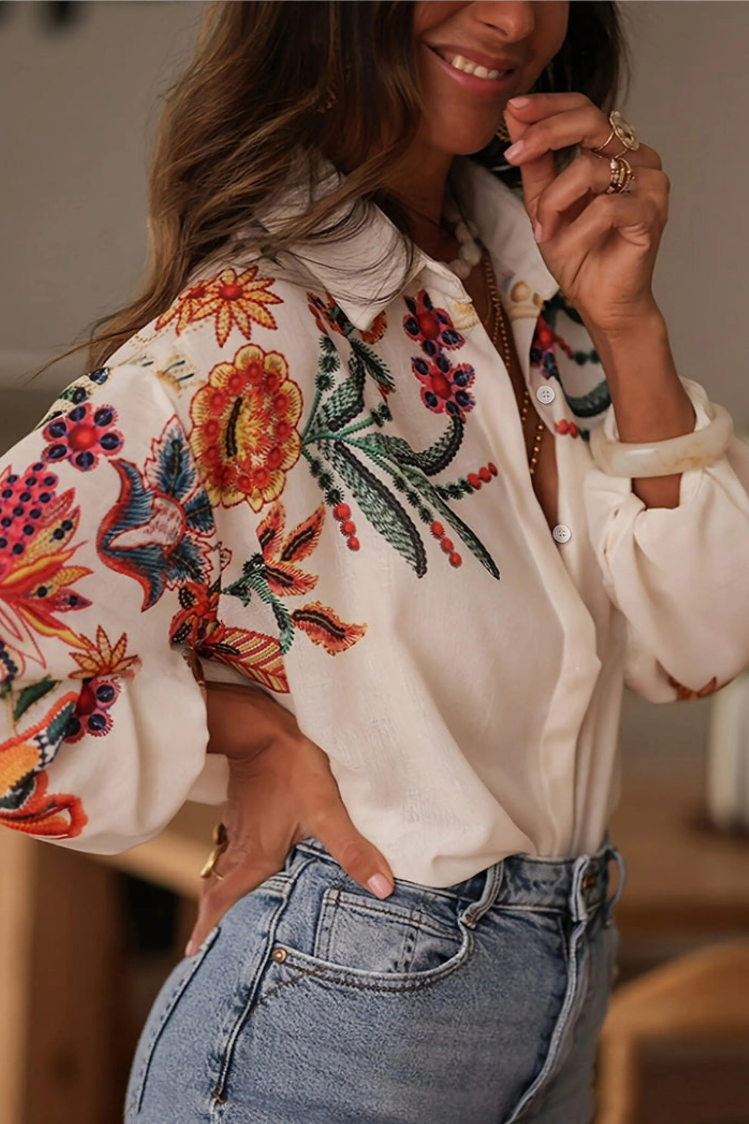 Mariluna - Camicia Casuale a Maniche Lunghe Con Stampa Floreale - Image 3